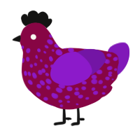 slightly moldy wine, a maroon and violet chicken with a speckle pattern