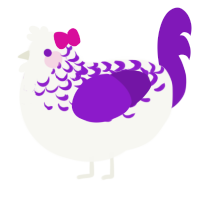 Violet, a white and violet chicken with a half-lace pattern
