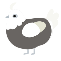 Squab, a grey and white chicken with a head pattern