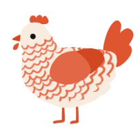 A cream and vermilion chicken with a lace pattern
