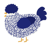 A white and navy chicken with a double-lace pattern