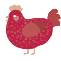 White Aye, a crimson and red chicken with a speckle pattern