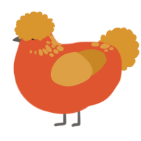 A vermilion and orange chicken with a neck-speckle pattern