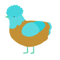 A gold and aqua chicken with a head pattern