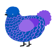 A ultramarine and blurple chicken with a lace pattern