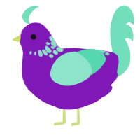 peeps marshmallow, a violet and mint chicken with a neck-speckle pattern