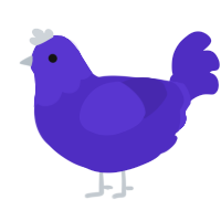 A indigo chicken with a head pattern