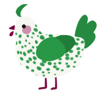 A white and viridian chicken with a speckle pattern