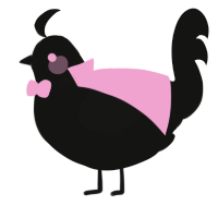 Pink Void, a black chicken with a neck-speckle pattern