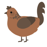 Bookcase, a brown and bark chicken with a neck-speckle pattern