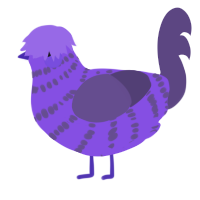 A blurple and overcast chicken with a bar pattern