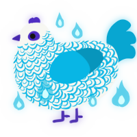 Blue Moon, a white and cerulean chicken with a double-lace pattern