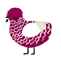 A maroon and white chicken with a lace pattern