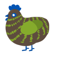 A bark and chartreuse chicken with a bar pattern