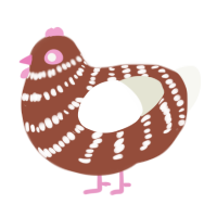 A russet and white chicken with a bar pattern