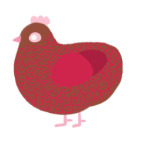 A pomegranate, a russet and crimson chicken with a double-lace pattern