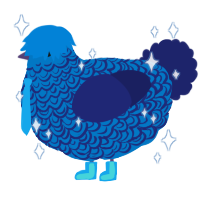 Cupcake, a sapphire and navy chicken with a double-lace pattern