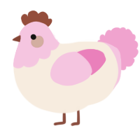 A cream and pink chicken with a head pattern