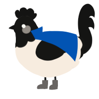 A cream and black chicken with a head pattern