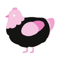 A black and pink chicken with a head pattern