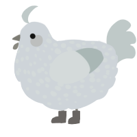 dust bunny, a mist and silver chicken with a speckle pattern
