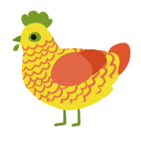 Lemon Drop, a yellow and vermilion chicken with a lace pattern