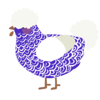 Ultra Violet, a indigo and white chicken with a double-lace pattern