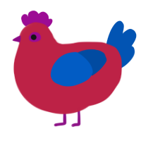 A crimson and ultramarine chicken