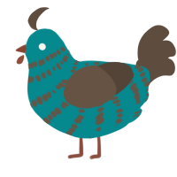 GOOD PATTERN, a teal and bark chicken with a bar pattern