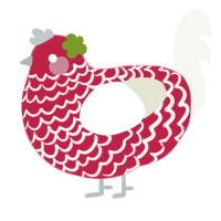 mrs claus, a crimson and white chicken with a lace pattern