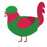 A viridian and crimson chicken with a head pattern