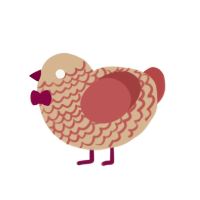 Cherry pie, a beige and red chicken with a lace pattern