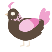 A bark and pink chicken with a neck-speckle pattern