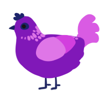 Kelvin, a violet and orchid chicken with a neck-speckle pattern