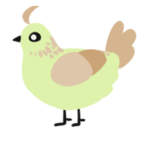 A apple and beige chicken with a neck-speckle pattern