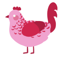 Strawberry, a pink and crimson chicken with a half-lace pattern