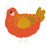 Citrus, a vermilion and ochre chicken with a half-lace pattern