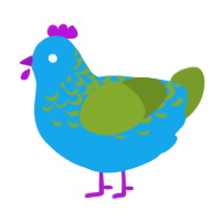 Peacock, a sky and chartreuse chicken with a half-lace pattern