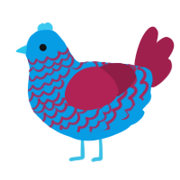 Twilight, a cerulean and crimson chicken with a lace pattern