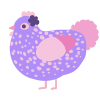 Soda Pop, a lilac and pink chicken with a speckle pattern