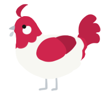 strawbs, a white and crimson chicken with a head pattern