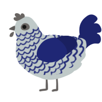 A silver and navy chicken with a lace pattern