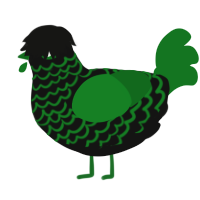 Pyretta Blaze, a black and leaf chicken with a lace pattern