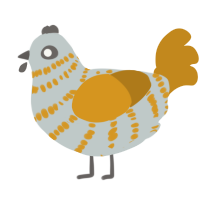 A silver and ochre chicken with a bar pattern