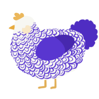 A white and indigo chicken with a double-lace pattern