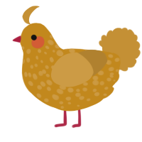 Hashbrown, a ochre and gold chicken with a speckle pattern
