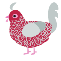 rosette, a crimson and silver chicken with a double-lace pattern