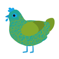 A turquoise and chartreuse chicken with a double-lace pattern