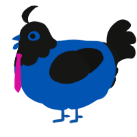 phoenix wright, a ultramarine and black chicken with a head pattern