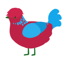 A crimson and sky chicken with a neck-speckle pattern